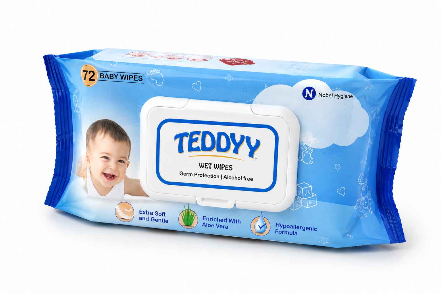 Teddyy Soft Cleansing Baby Wet Wipes with Lid Enriched With Aloe Vera and Vitamin E | 72 Wipes