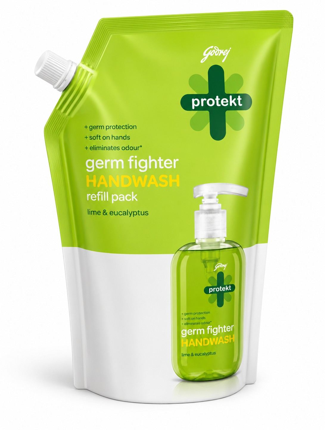 Godrej Protekt Germ Fighter Handwash Refill Pack | Lime & Eucalyptus   | Germ Protections - 725ml