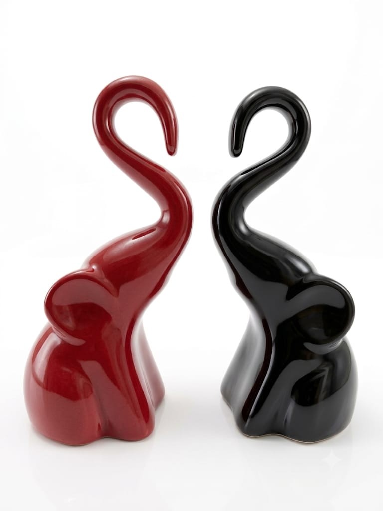 Resin Decorative Cute Couple Elephant Statues (Set of 2, Black Red)| Elephant