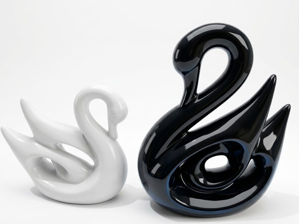 Lucky Swan Couple Piano Finish Ceramic Figures for Home Decor (Set of 2 Pc, Large, White & Black