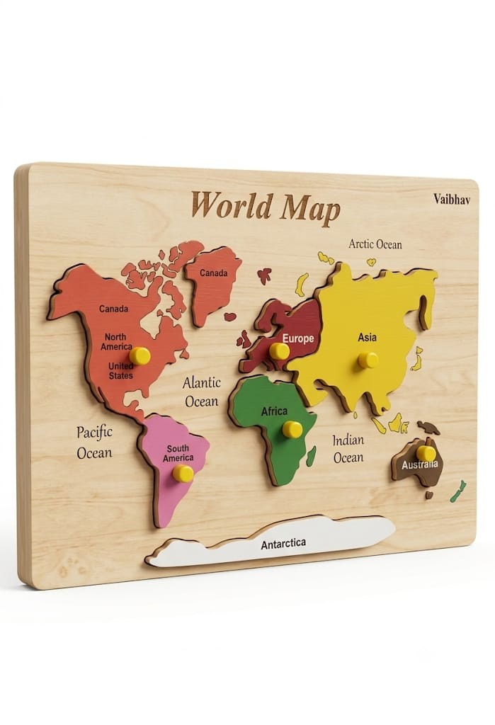 Wooden World Map Puzzle | Geography Learning Toy for Kids