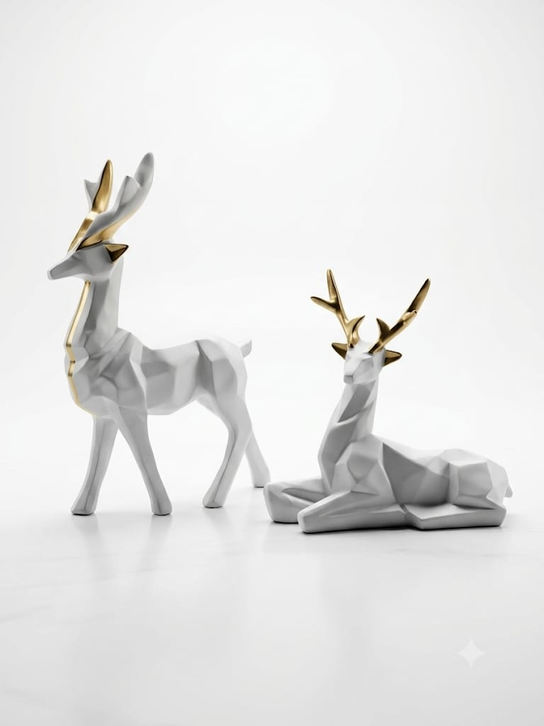 Deer/Hiran Showpiece Home and Office Decor Set of 2 Deer Different Size showpiece (White)