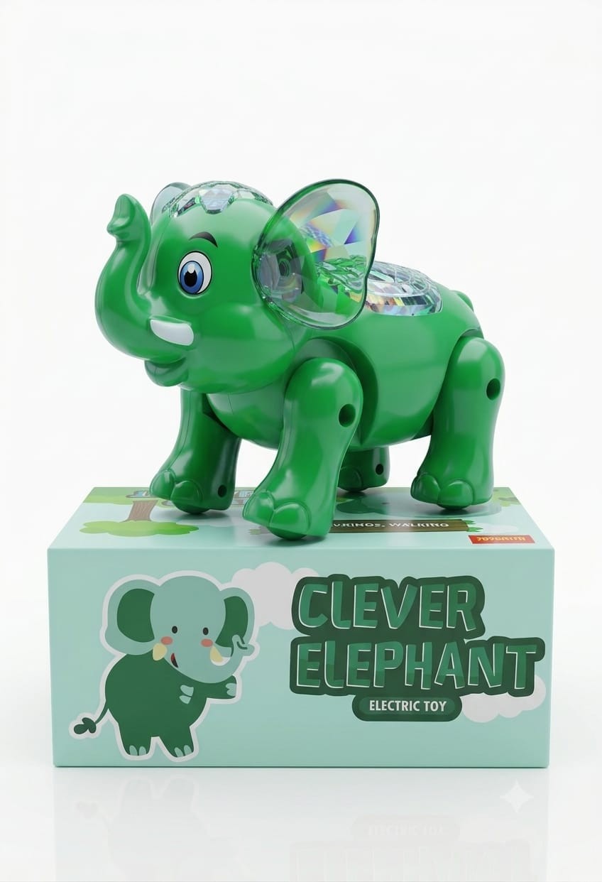 Musical Elephant Crawling Toy with 3D Flashing LED Lights, Clever Elephant  Battery Electric Toy