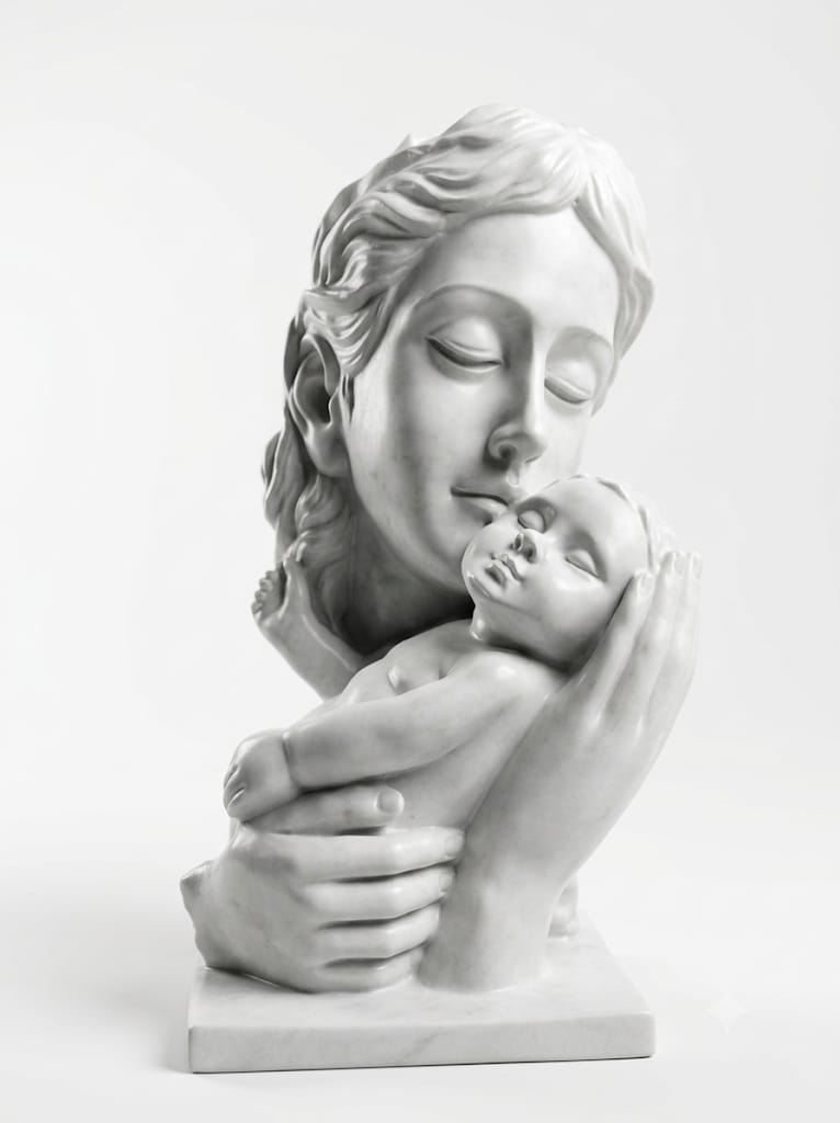 Trend & Trove Art Mother and Child Decorative Statue, White Resin Sculpture,