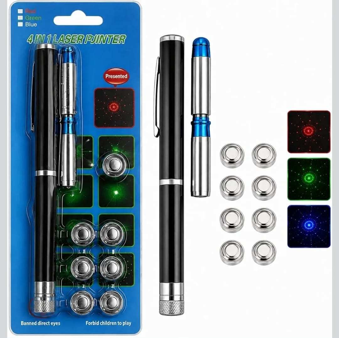 4-in-1 Multi-Color Laser Pointer Pen – Green,Light Presenter Clicker | 4 Changeable Patterns