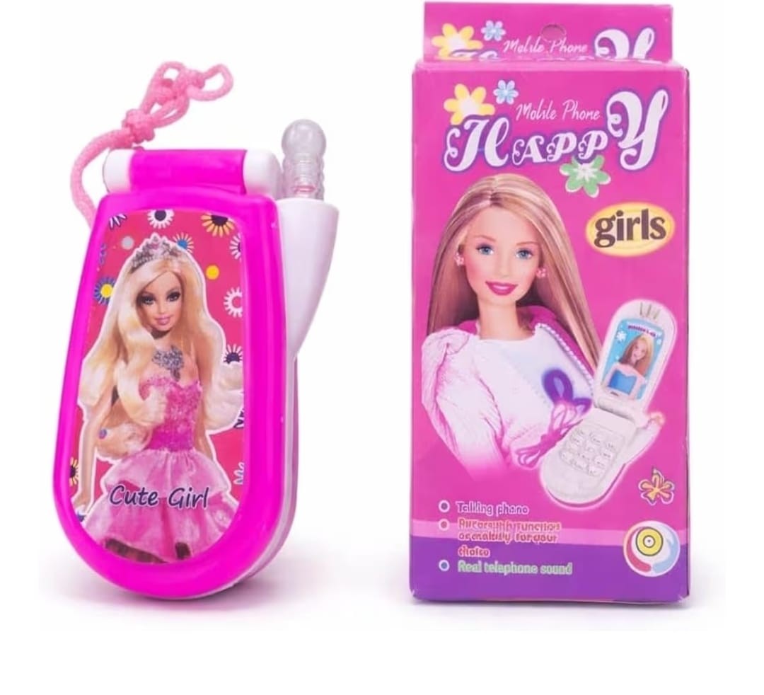 Happy Girls Toy Flip Mobile Phone, Pink Piece 2 Piece Talking Feature, Real Telephone Sound