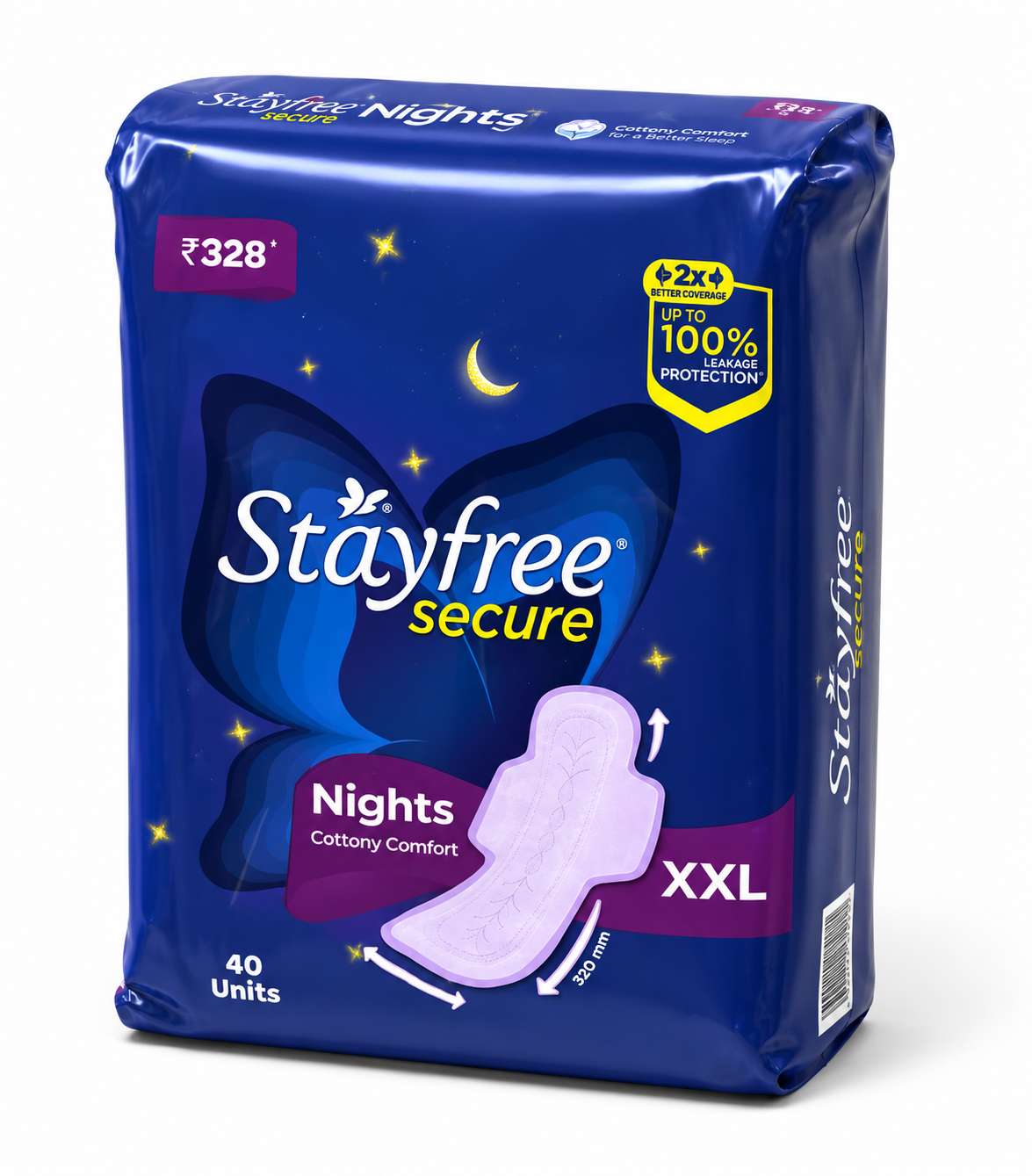 Stayfree Secure Nights XXL | 40 Pads| Cottony Soft Sanitary Pads for Women |