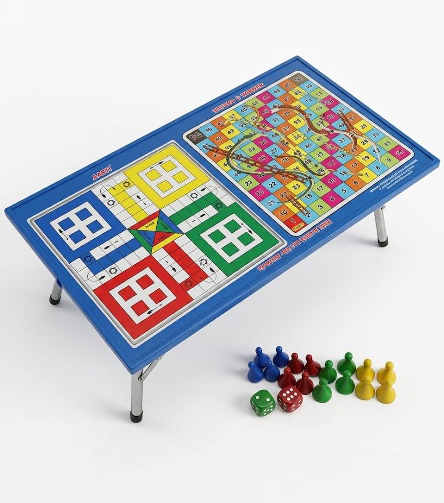 Multipurpose Wooden Kids Study Table with Ludo & Snakes and Ladders | Foldable