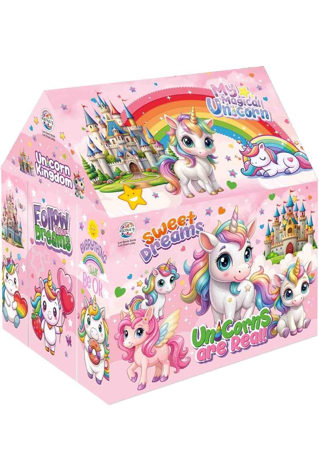 Unicorn Kingdom Theme Kids Play Tent House,  Indoor Outdoor Play Tent for Kids 2+ Years