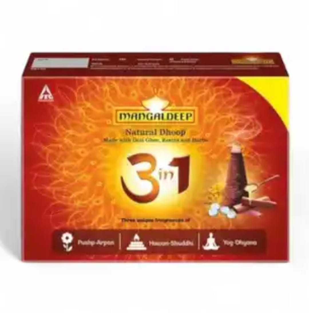 Mangaldeep Dhoop 3 in 1 - Made with Desi Ghee, Resins & Herbs - Easy to Mold Wet Dhoop (60gms)
